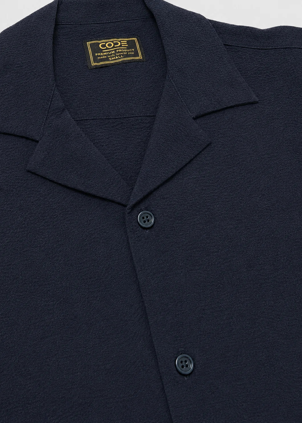 Navy Minimal Textured Cuban Collar Shirt