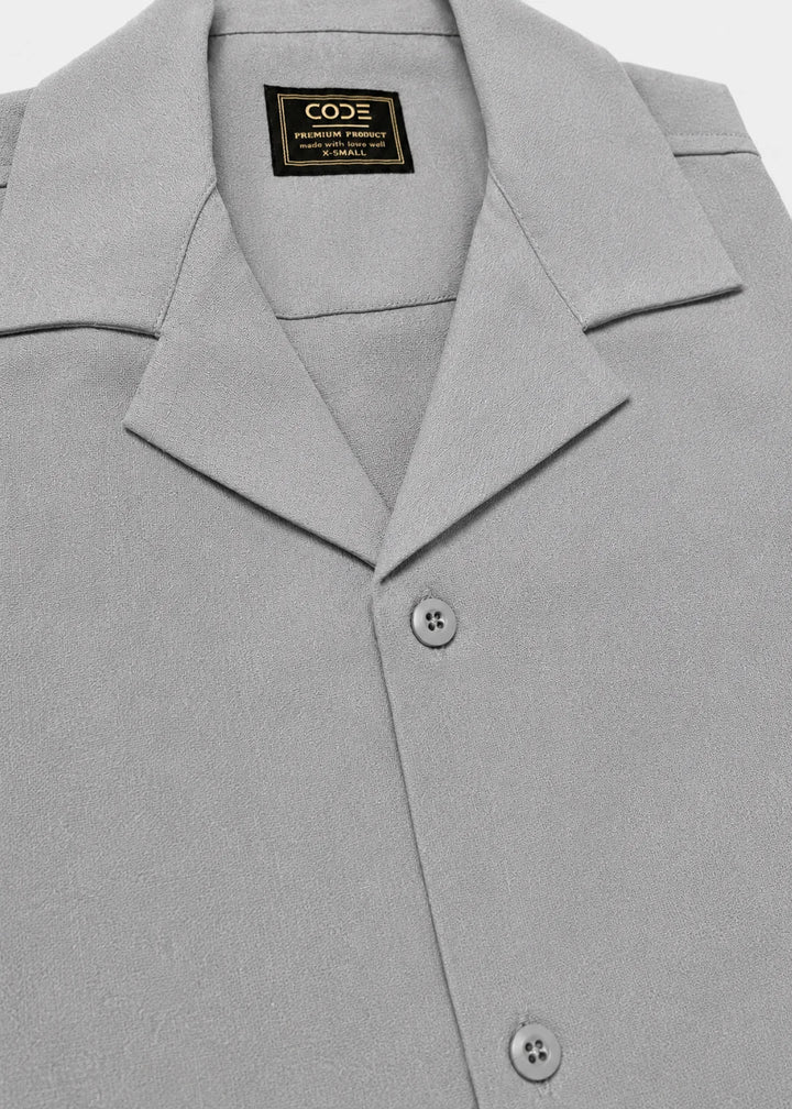 Silver Grey Textured Cuban Collar Shirt
