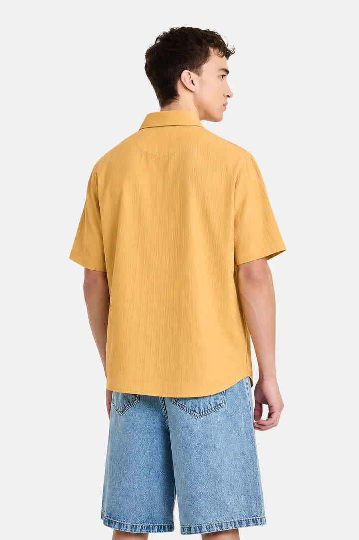 Mustard Textured Cuban Collar Shirt