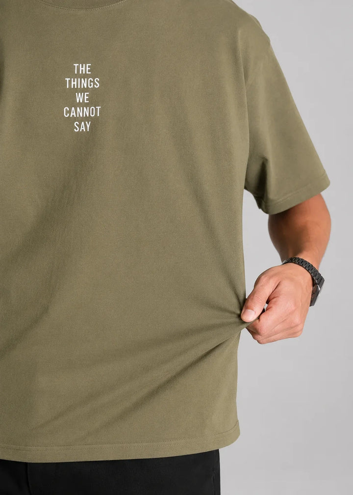 Oversized Cotton Stretch T-Shirt – Olive Green
