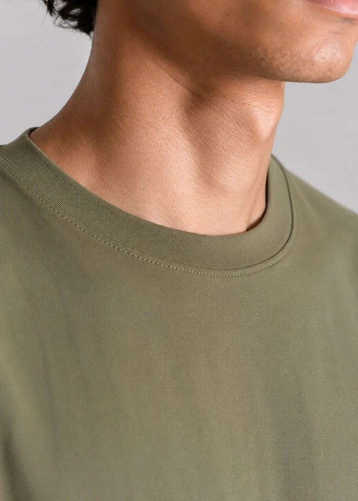 Oversized Cotton Stretch T-Shirt – Olive Green