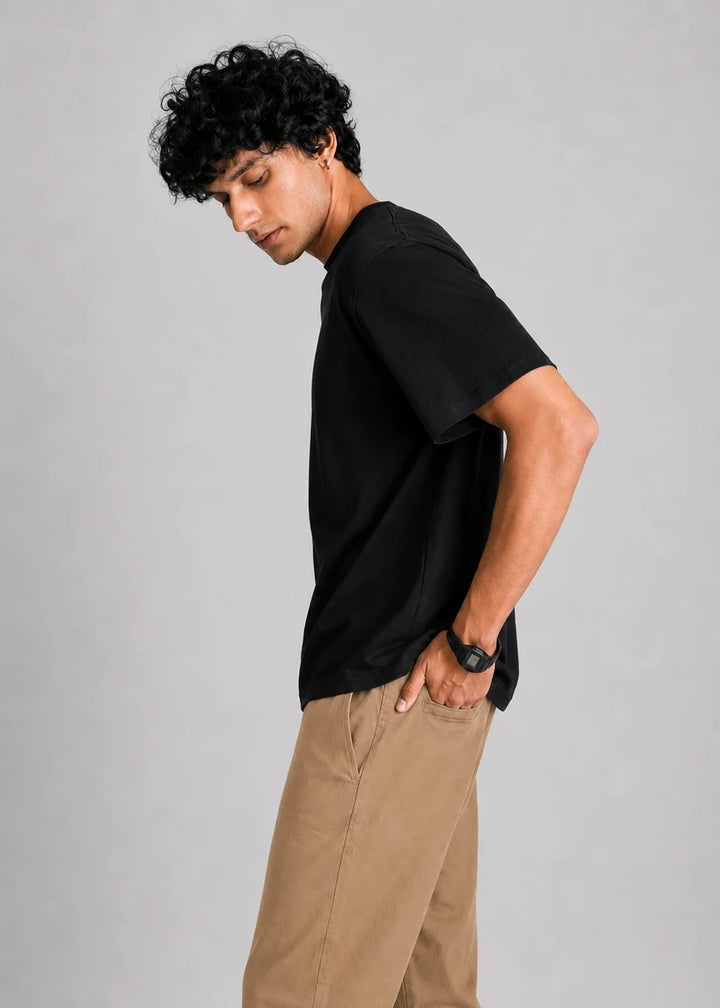 Oversized Cotton Stretch T-Shirt — Black
