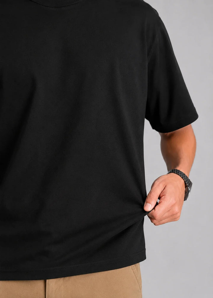 Oversized Cotton Stretch T-Shirt — Black