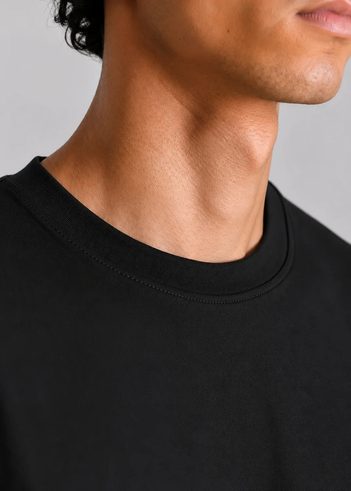 Oversized Cotton Stretch T-Shirt — Black