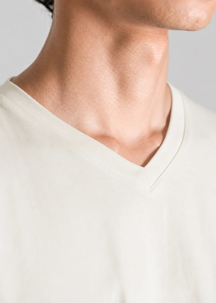 Off White V-Neck Cotton Stretch T-Shirt