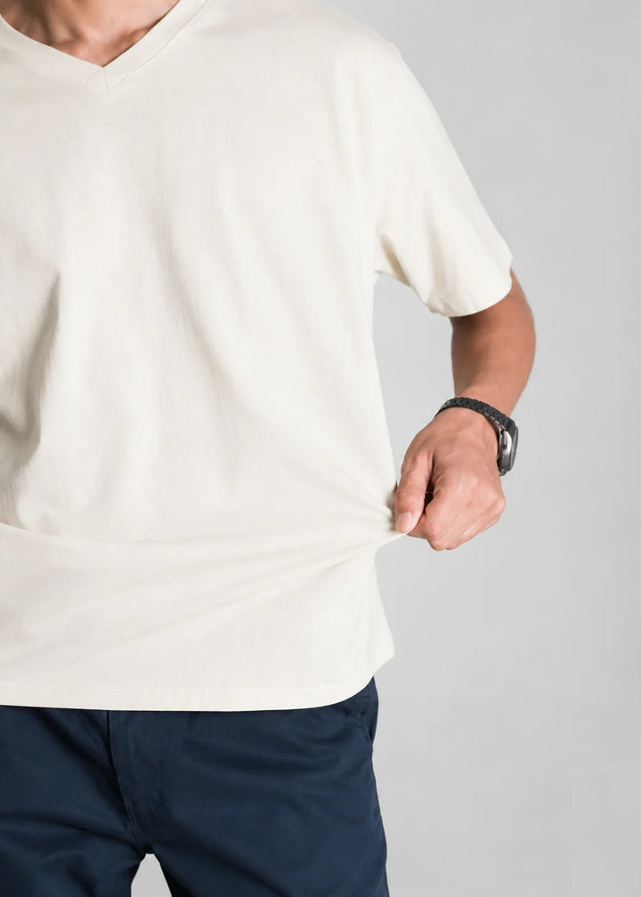 Off White V-Neck Cotton Stretch T-Shirt
