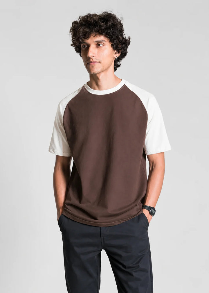 Heavy Relaxed Raglan T-shirt — Dark Brown & White