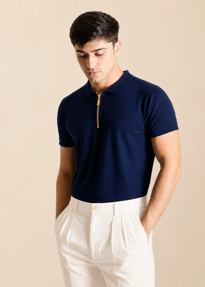 Zipper Polo Shirt – Navy