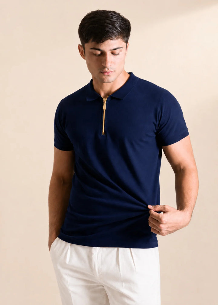 Zipper Polo Shirt – Navy