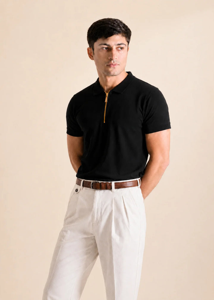 Zipper Polo Shirt – Black
