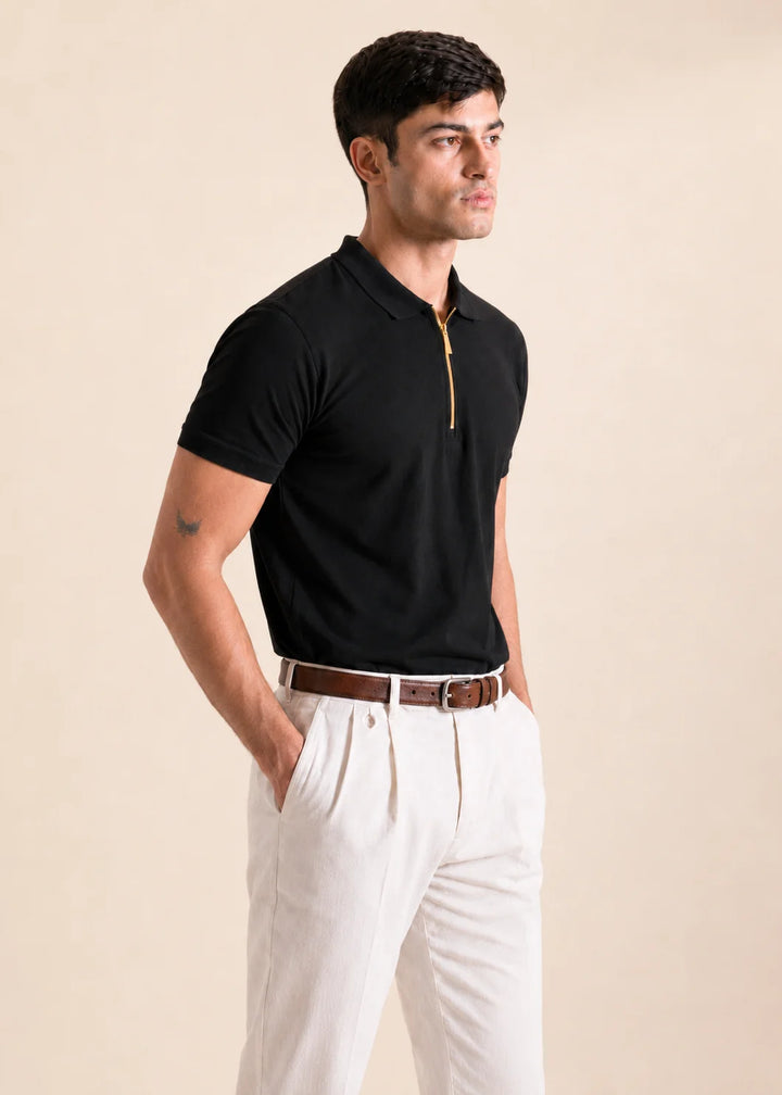 Zipper Polo Shirt – Black