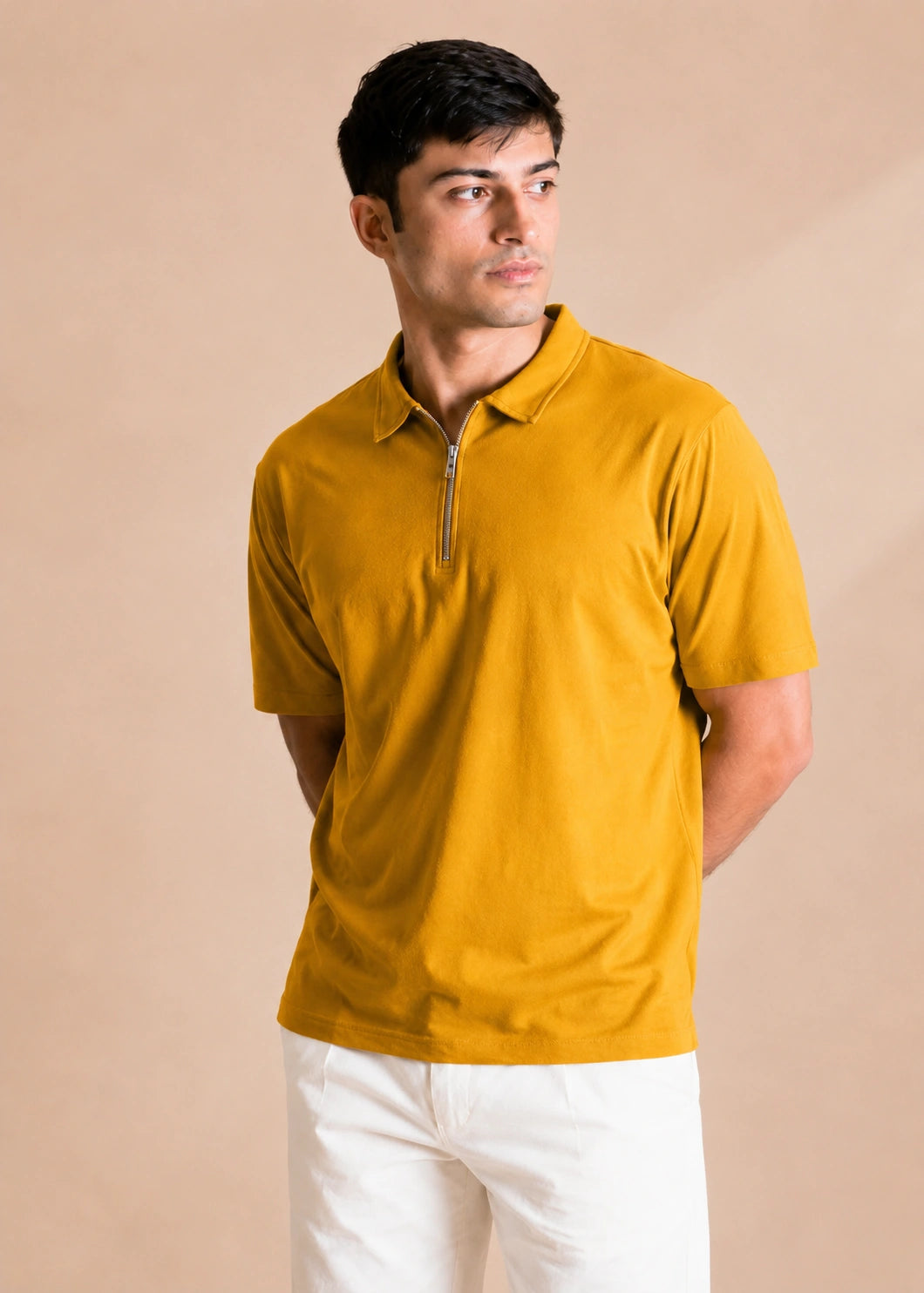 Relaxed Zipper Polo Shirt – Mustard