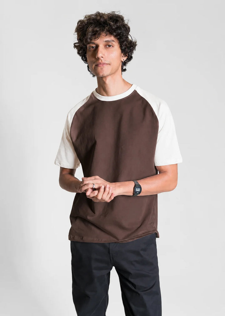 Heavy Relaxed Raglan T-shirt — Dark Brown & White