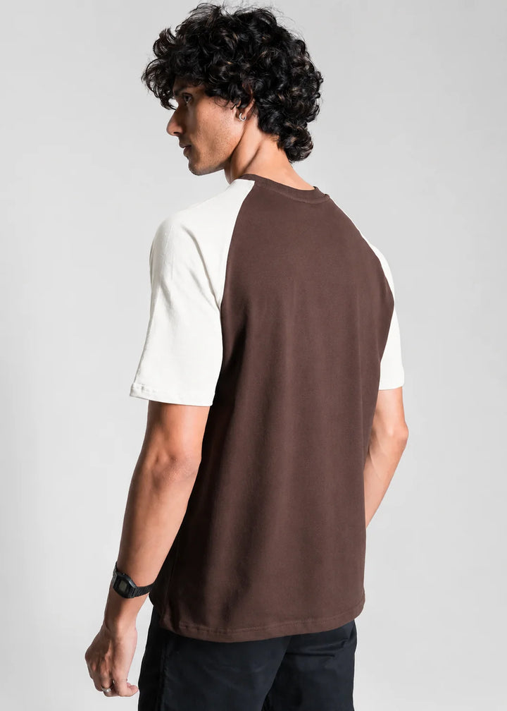 Heavy Relaxed Raglan T-shirt — Dark Brown & White