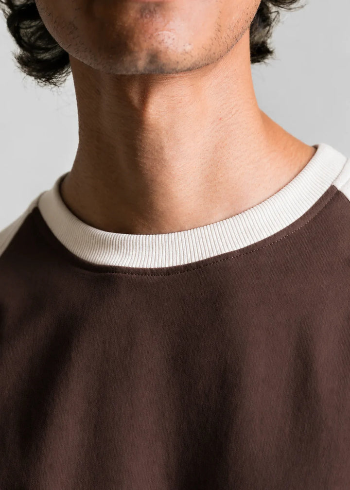 Heavy Relaxed Raglan T-shirt — Dark Brown & White