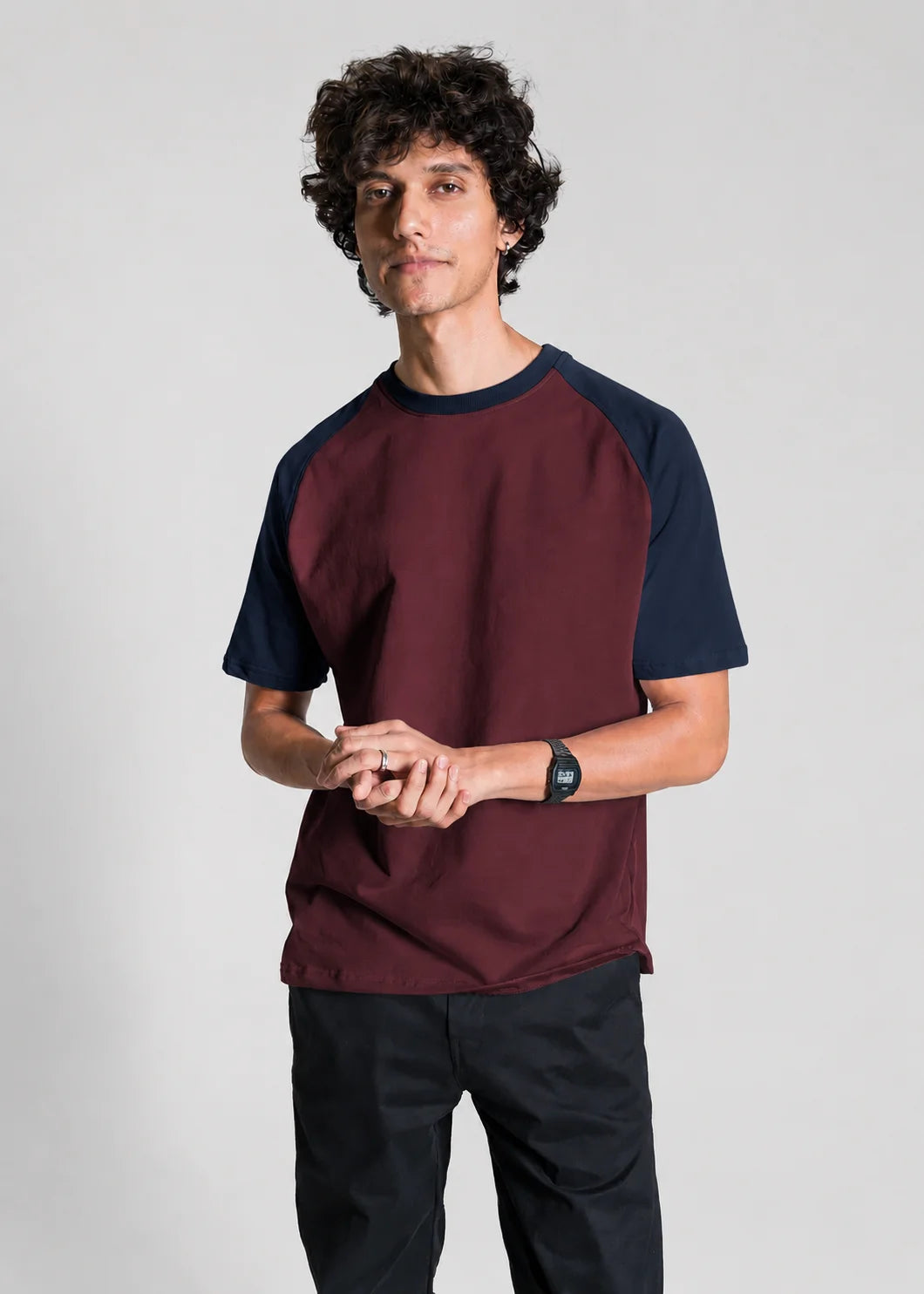 Relaxed Raglan T-Shirt Maroon & Navy & Waffle Knit Resort Shorts