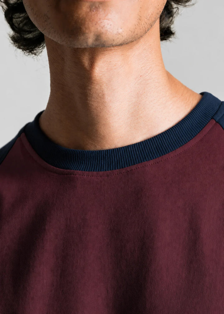 Heavy Relaxed Raglan T-shirt — Maroon & Navy