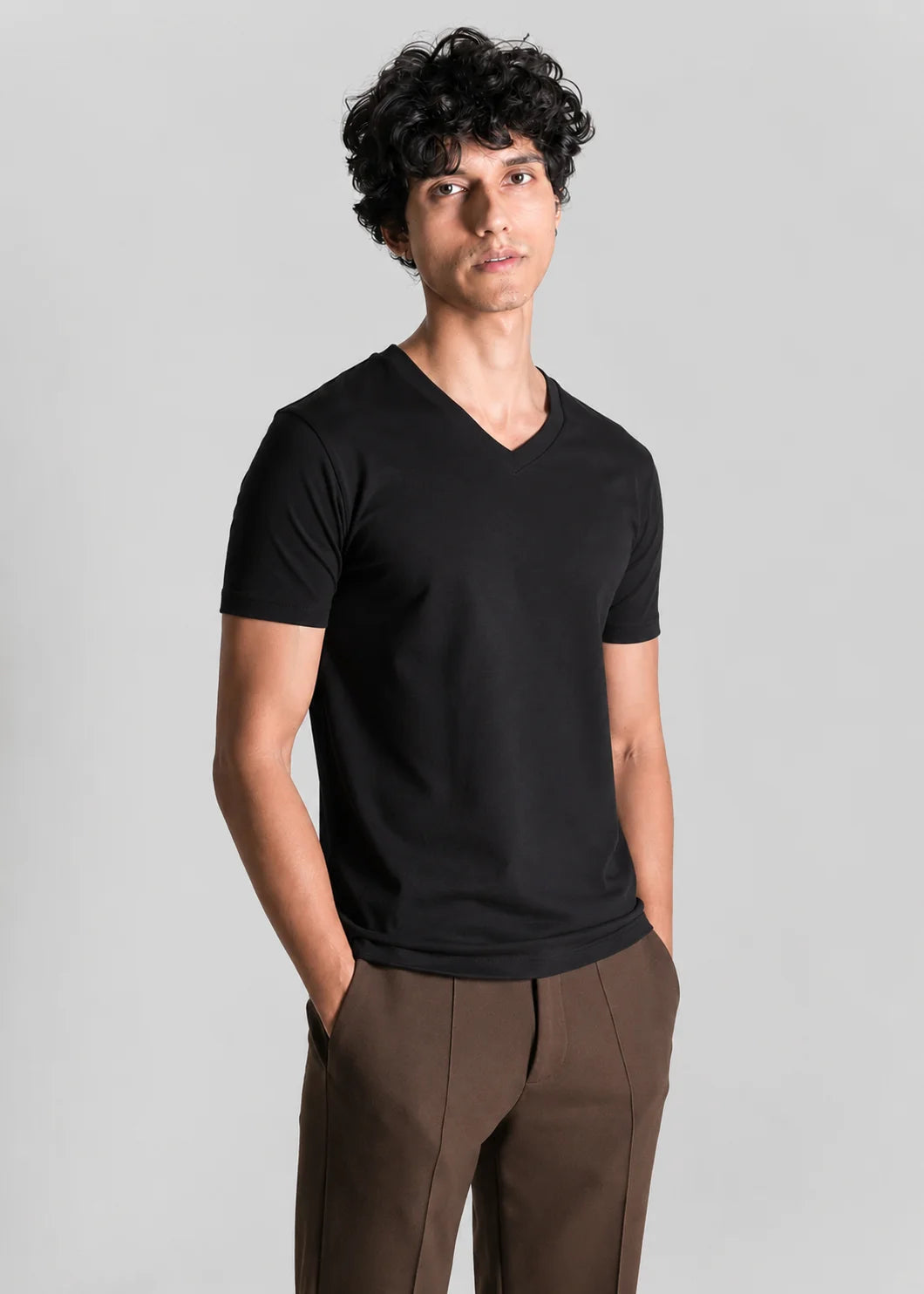 V-Neck Cotton Stretch T-Shirt Pack of 2 - Off White & Black