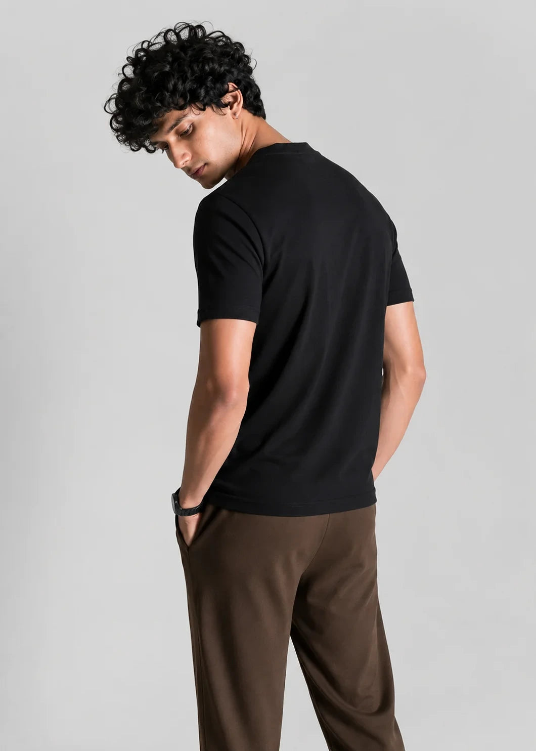 Black V-Neck Cotton Stretch T-Shirt