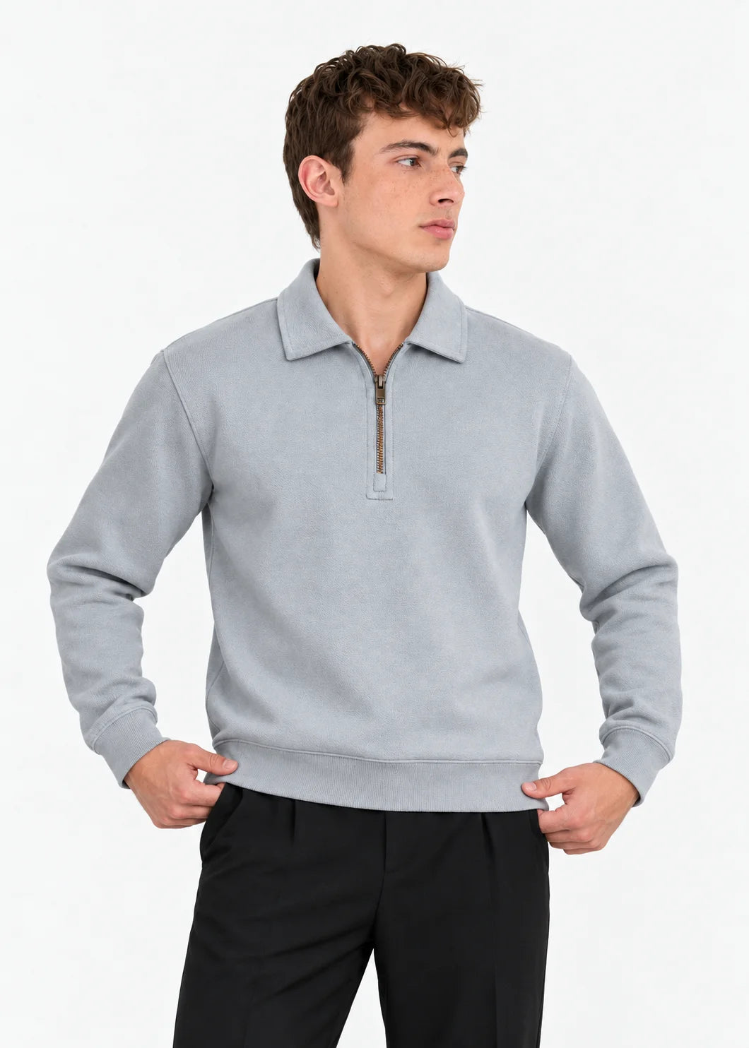 Threadbare Nordic Grey Quarter Zip Collared Sweatshirt