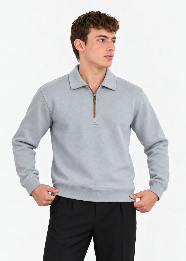 Threadbare Nordic Grey Quarter Zip Collared Sweatshirt