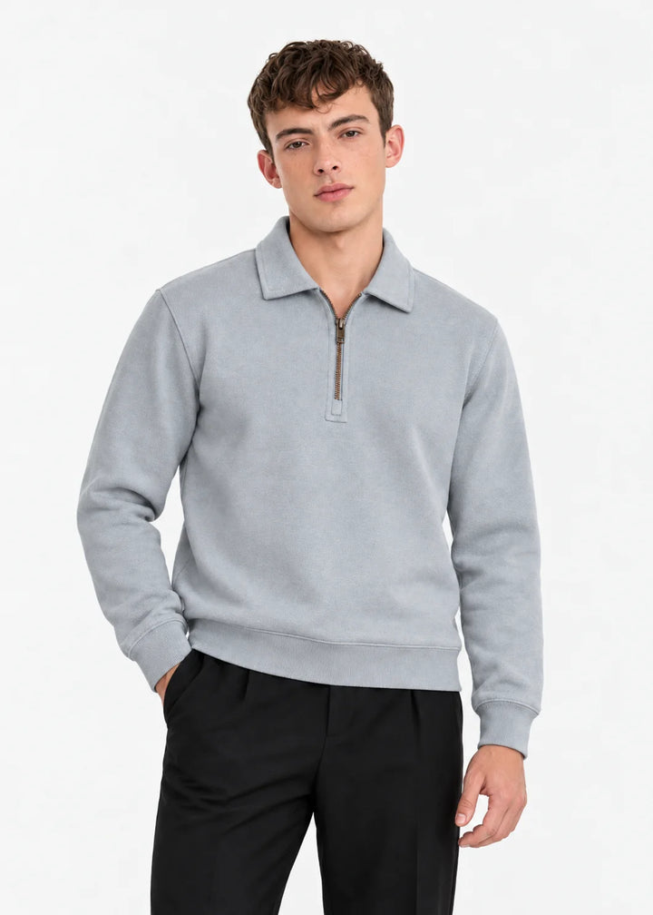 Threadbare Nordic Grey Quarter Zip Collared Sweatshirt