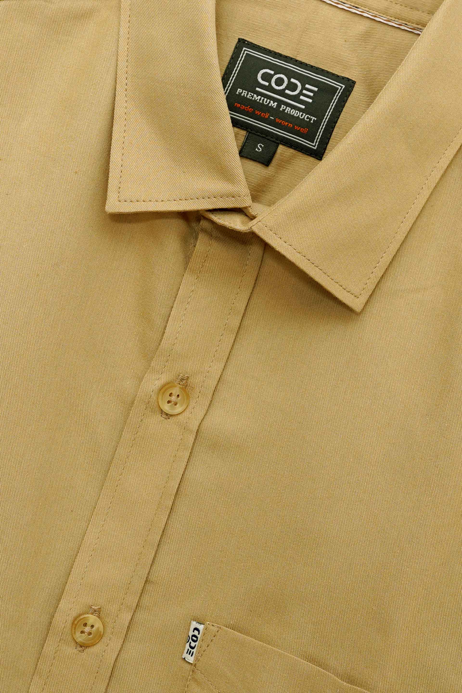 Beige Denim Plain Casual Shirt