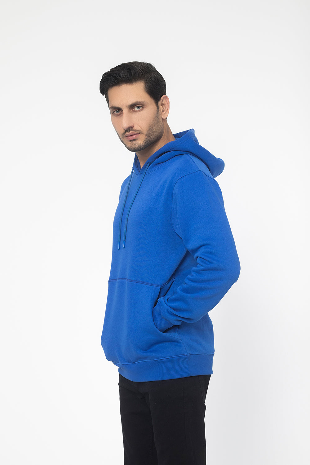 BLUE FLEECE FABRIC MEN'S HOODIE