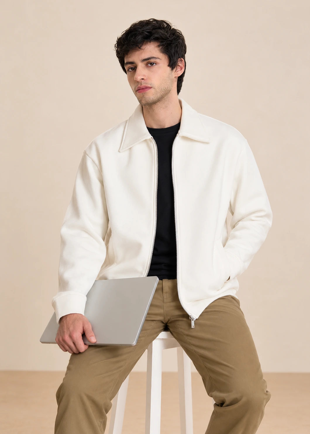 Off White Collared Sweatshirt