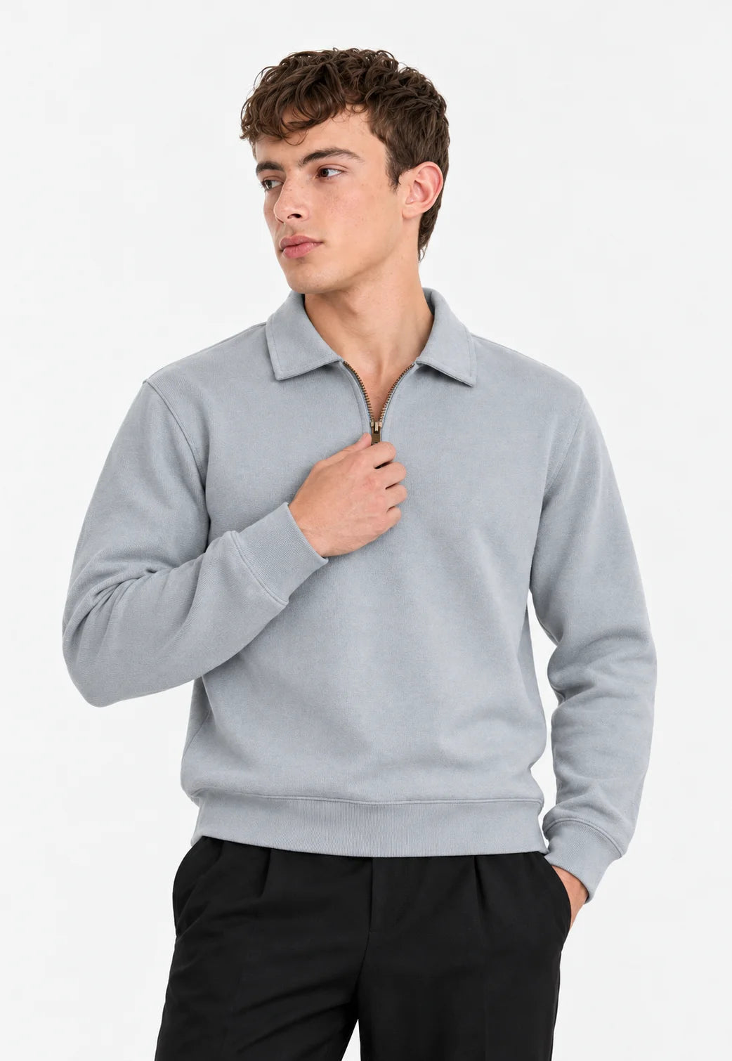 Threadbare Nordic Grey Quarter Zip Collared Sweatshirt