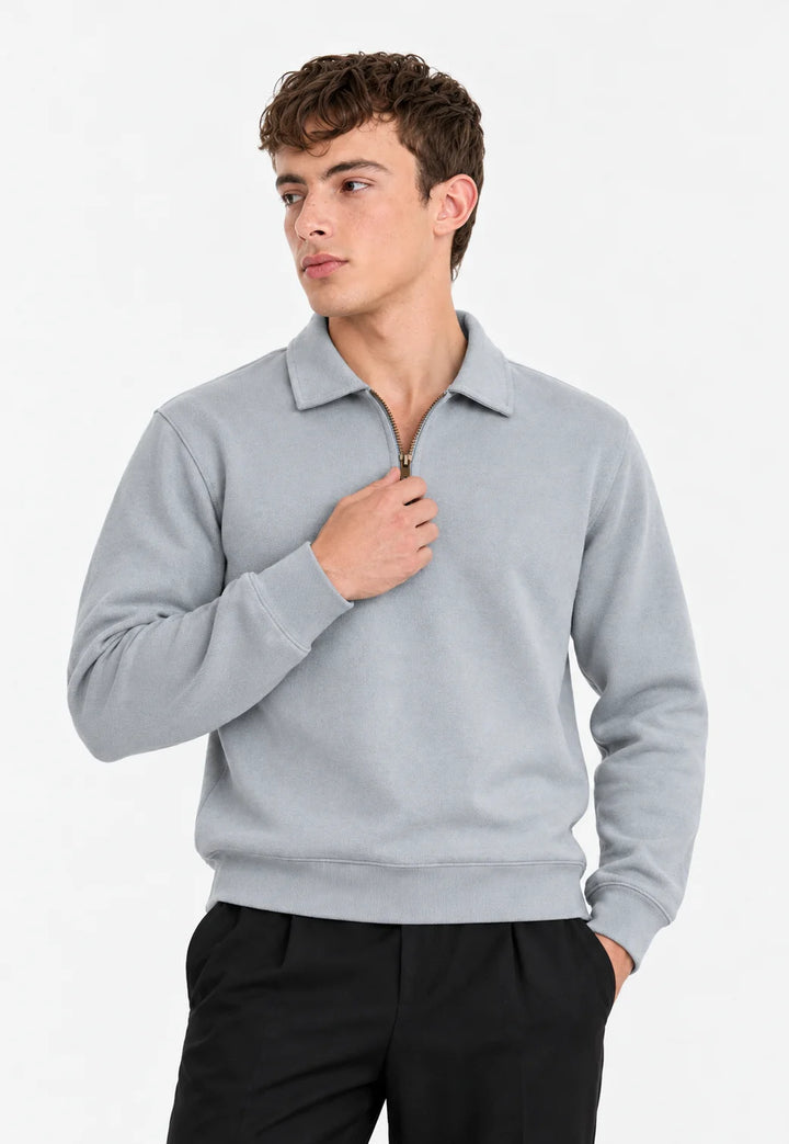Threadbare Nordic Grey Quarter Zip Collared Sweatshirt