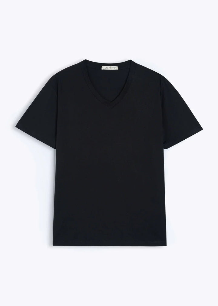 Black V-Neck Cotton Stretch T-Shirt
