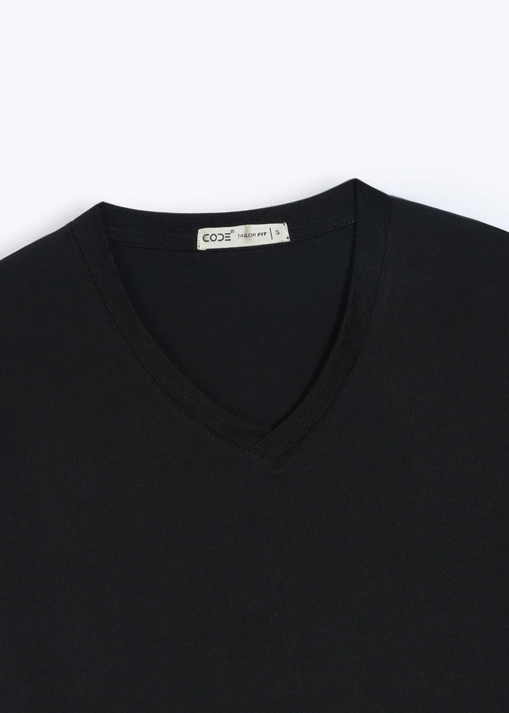 Black V-Neck Cotton Stretch T-Shirt