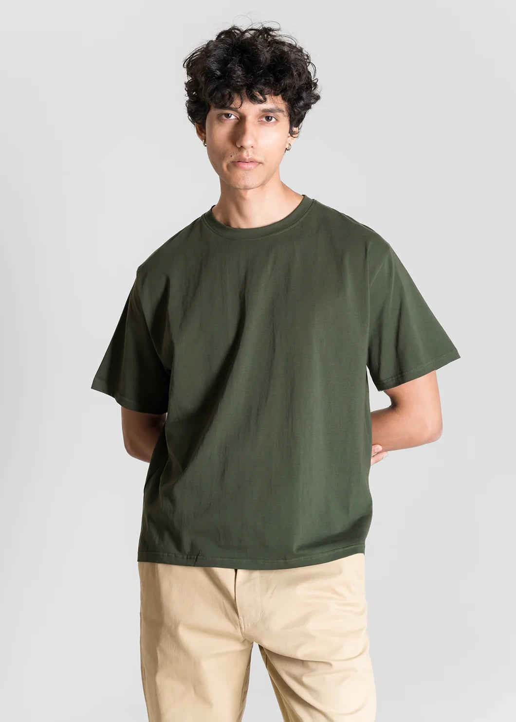 Heavy Box-Fit T-Shirt Green & Stone Beige Waffle Cargo Shorts