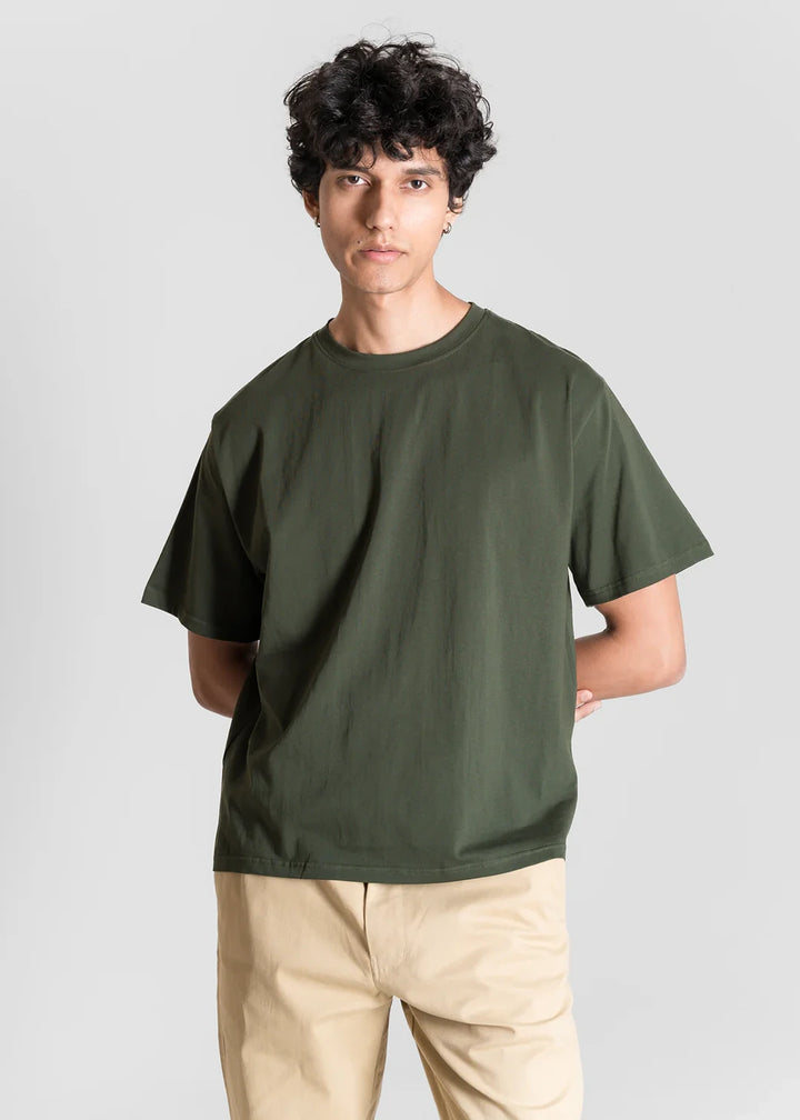 Heavy Box-Fit T-Shirt Green & Stone Beige Waffle Cargo Shorts